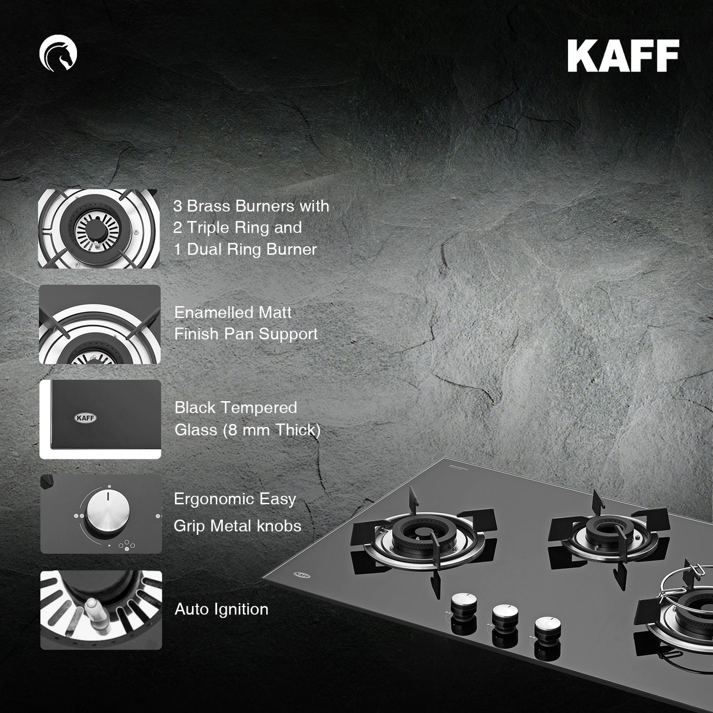 Kaff 78 cm 3 Burner Hob HBR HBR 783B