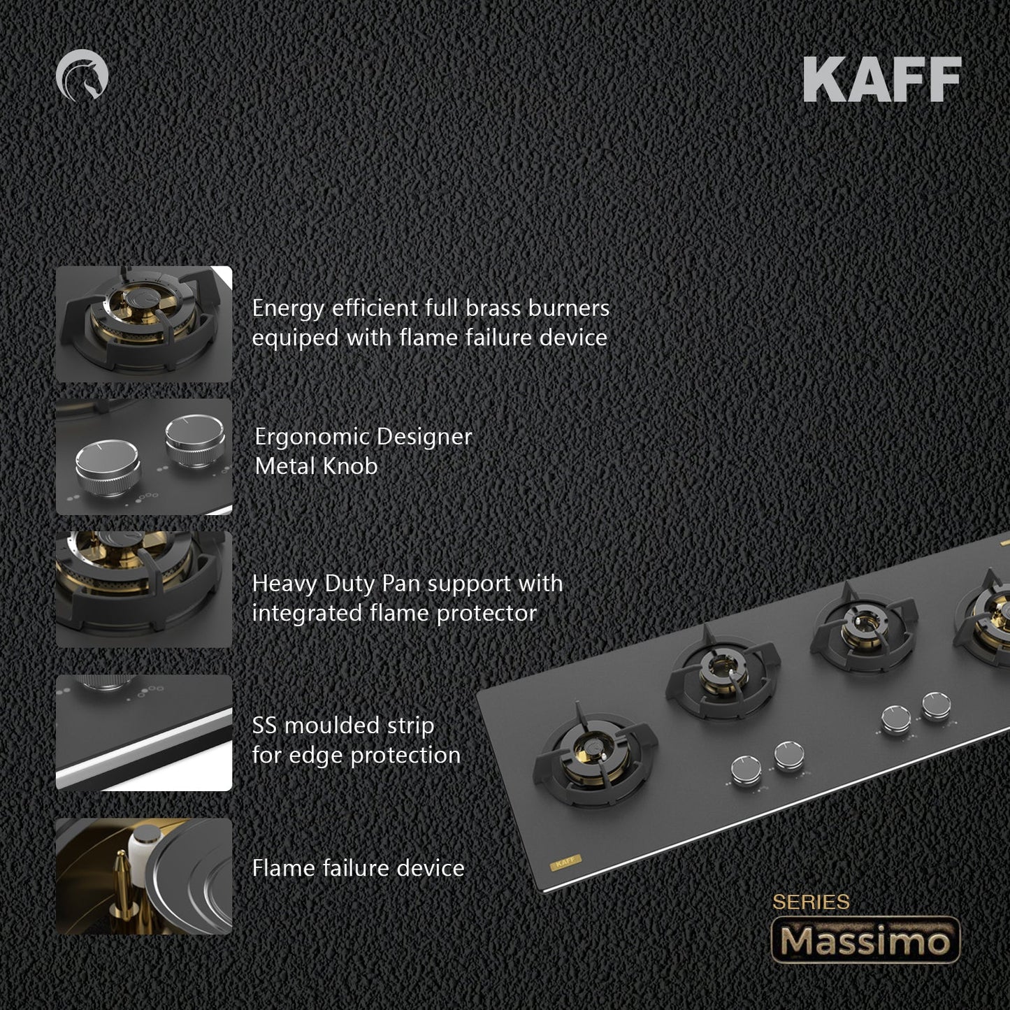 Kaff 90 cm Wall Mounted Chimney ALBURY SUPER 90 DC BLDC + Kaff 100 cm 4 Burner Hob Massimo MSM 104X