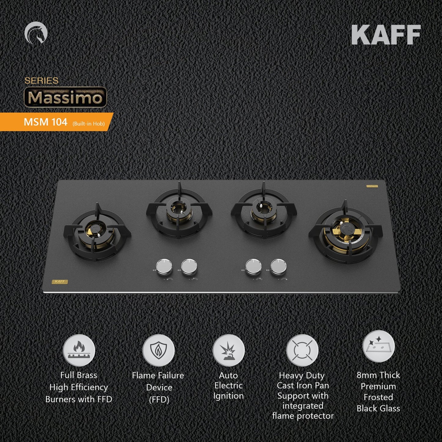 Kaff 90 cm Wall Mounted Chimney ALBURY SUPER 90 DC BLDC + Kaff 100 cm 4 Burner Hob Massimo MSM 104X