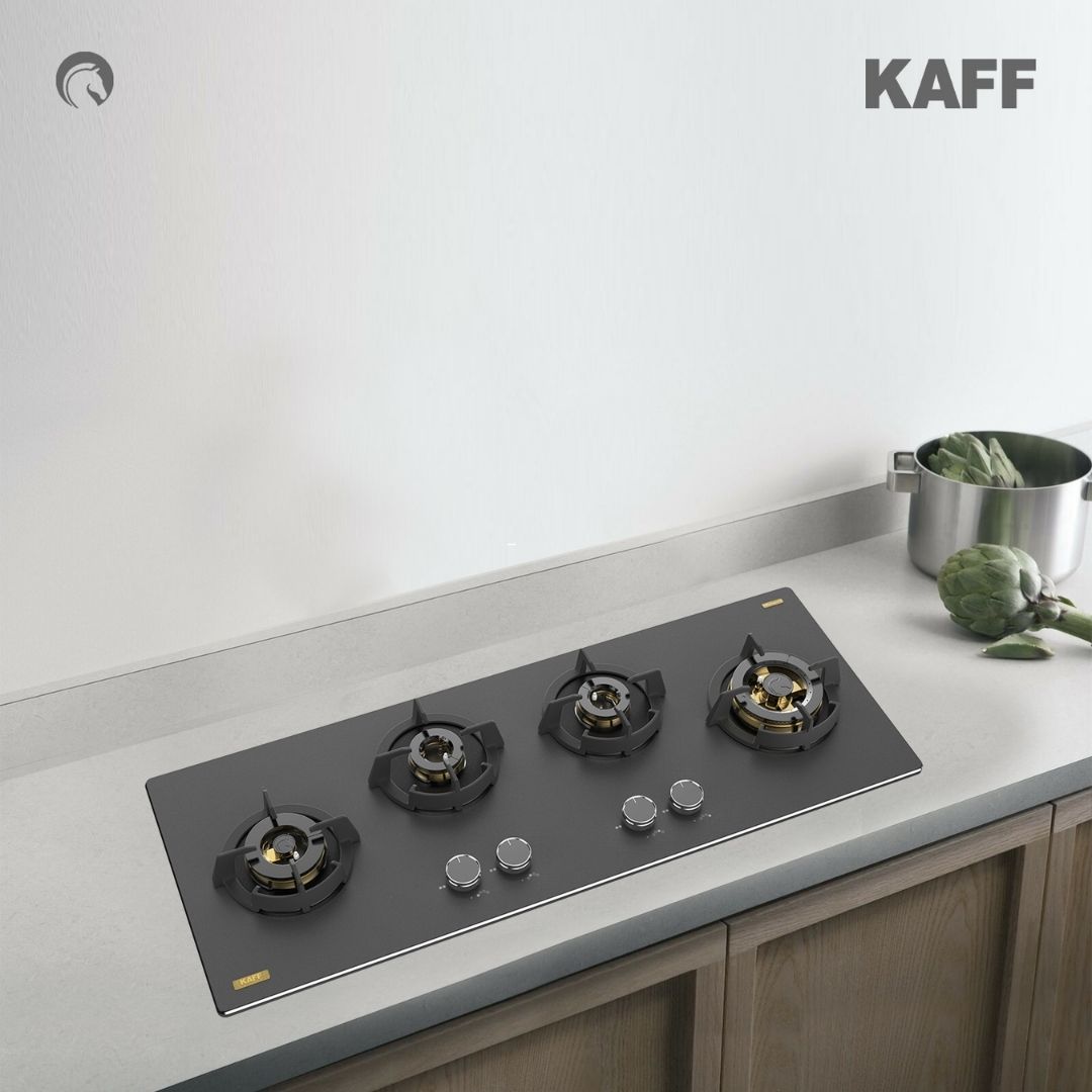 Kaff 90 cm Wall Mounted Chimney ALBURY SUPER 90 DC BLDC + Kaff 100 cm 4 Burner Hob Massimo MSM 104X