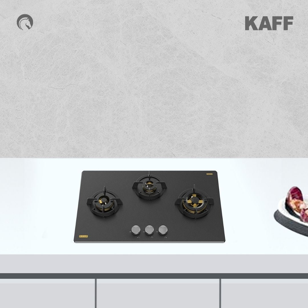 Kaff 75 cm Wall Mounted Chimney ALBURY SUPER 75 DC BLDC + Kaff 78 cm 3 Burner Hob Massimo MSM 783X