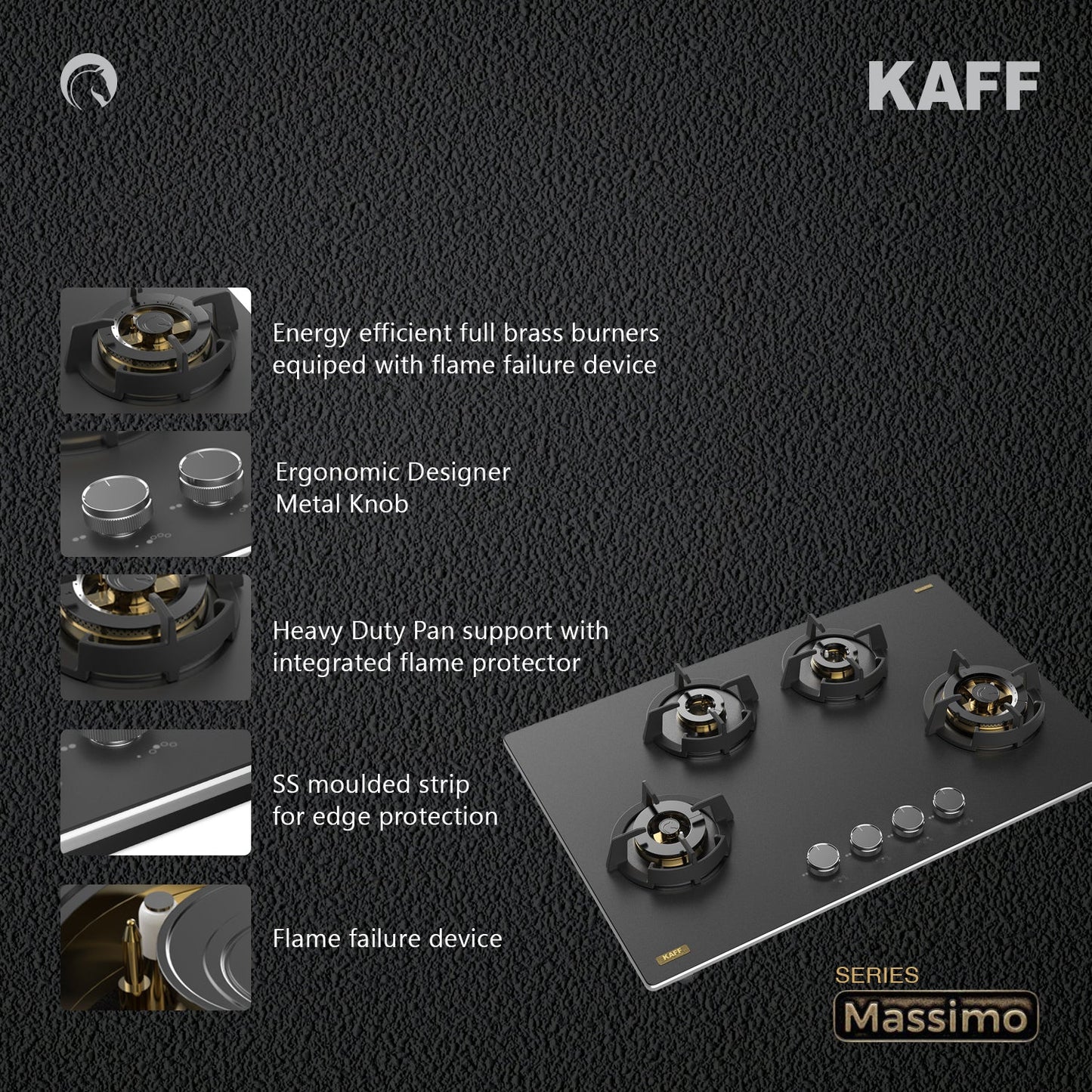 Kaff 90 cm Wall Mounted Chimney BRANDO 90 DC BLDC + Kaff 80 cm 4 Burner Hob Massimo MSM 804X