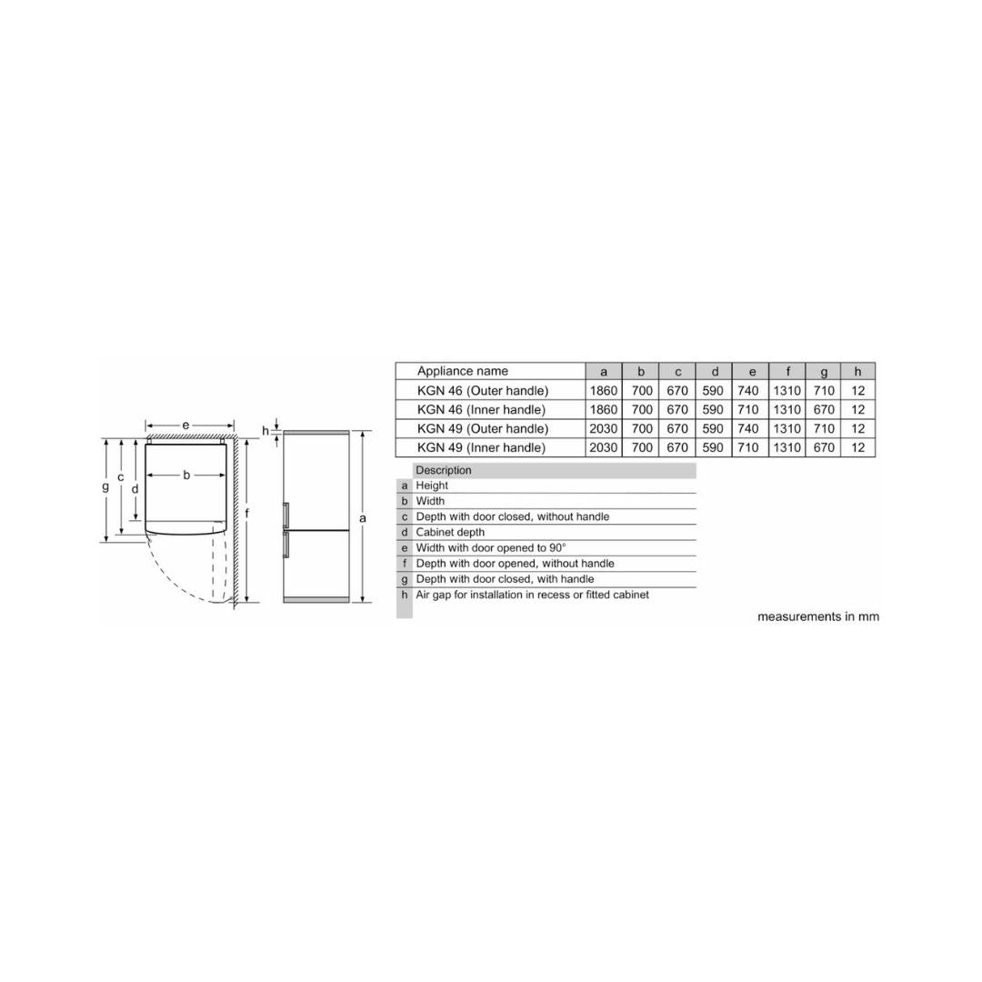 Bosch Free Standing Double Door Refrigerator 415 Ltrs Series 4 KGN46XL40I
