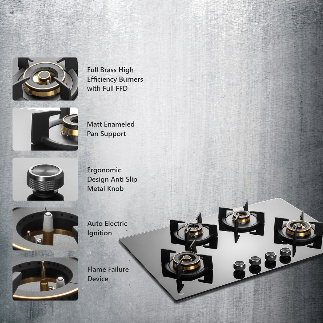 Kaff 75 cm Wall Mounted Chimney ALBURY 75 DC - BLDC + Kaff 80 cm 4 Burner Hob Infra INF 804
