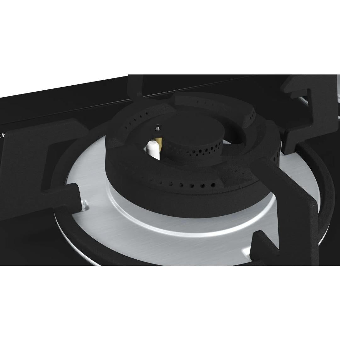 Bosch 90 cm Wall Mounted Chimney DWA98IJ60I + Bosch 70 cm 3 Burner Hob True Brass 3D Wheel PMD83D31NX