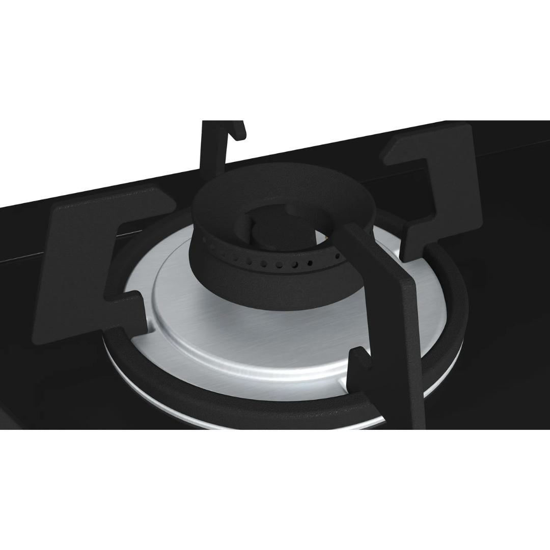 Bosch 90 cm Wall Mounted Chimney DWA98IJ60I + Bosch 70 cm 3 Burner Hob True Brass 3D Wheel PMD83D31NX