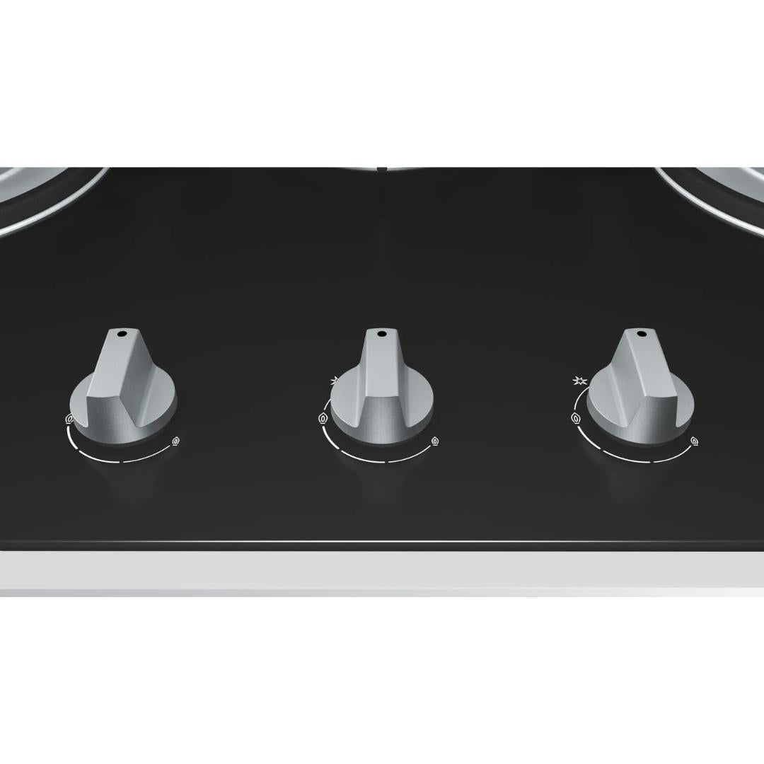 Bosch 90 cm Wall Mounted Chimney DWA98IJ60I + Bosch 70 cm 3 Burner Hob True Brass 3D Wheel PMD83D31NX