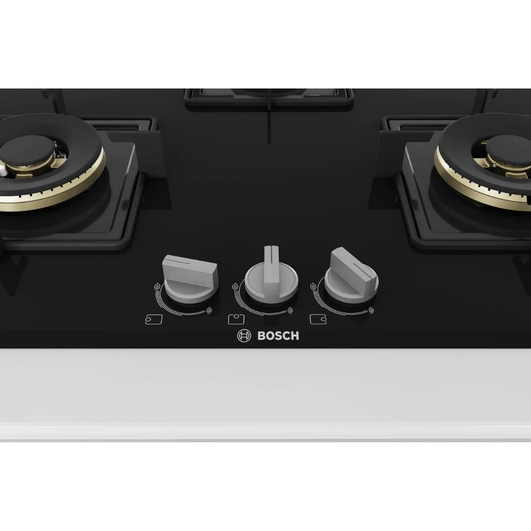 Bosch 90 cm Wall Mounted Chimney DWK98IJ60I + Bosch 75 cm 3 Burner Hob True Brass 2D PND7B6F10I