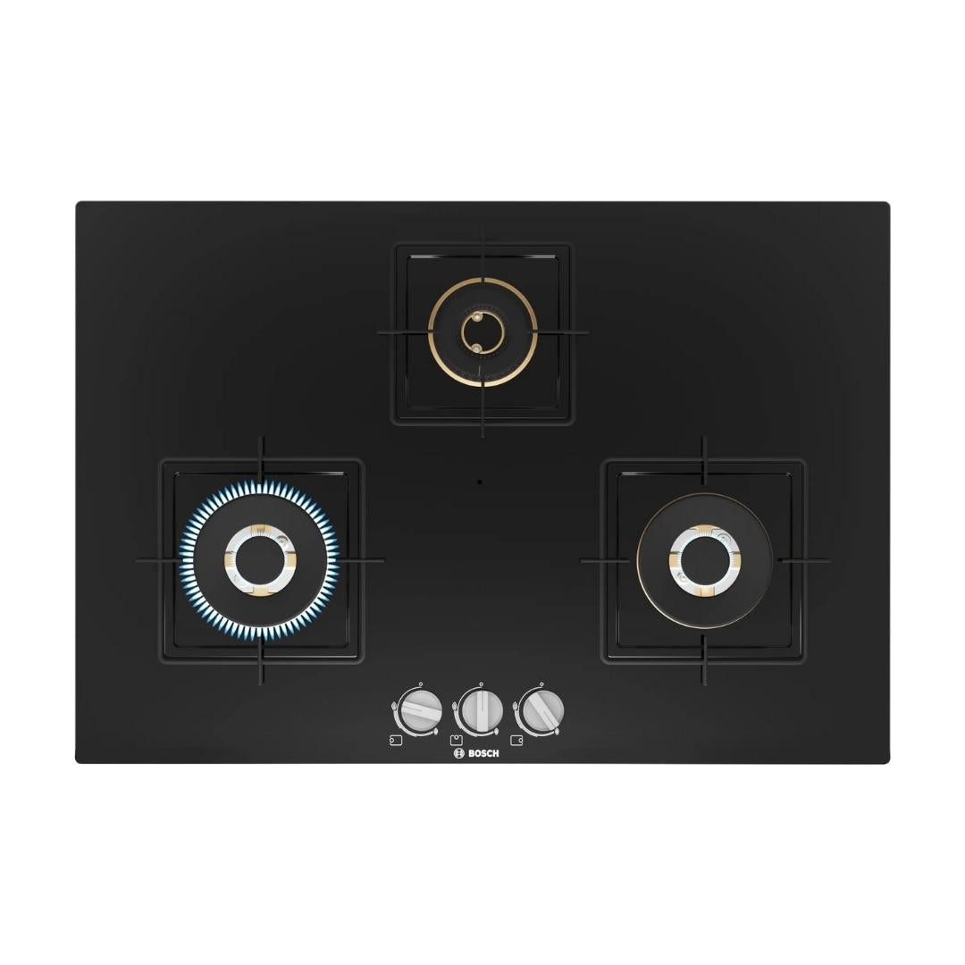 Bosch 90 cm Wall Mounted Chimney DWK98IJ60I + Bosch 75 cm 3 Burner Hob True Brass 2D PND7B6F10I