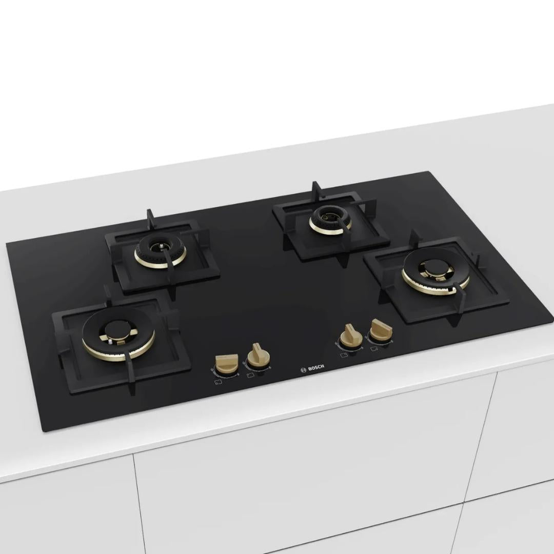 Bosch Built In Oven HBF532BA0I + Bosch Built-In Microwave Series 6 BEL553MB0I + Bosch 90 cm Wall Mounted Chimney DWK98IJ60I + Bosch 90 cm 4 Burner Hob True Brass 2D PNF9B6F20I