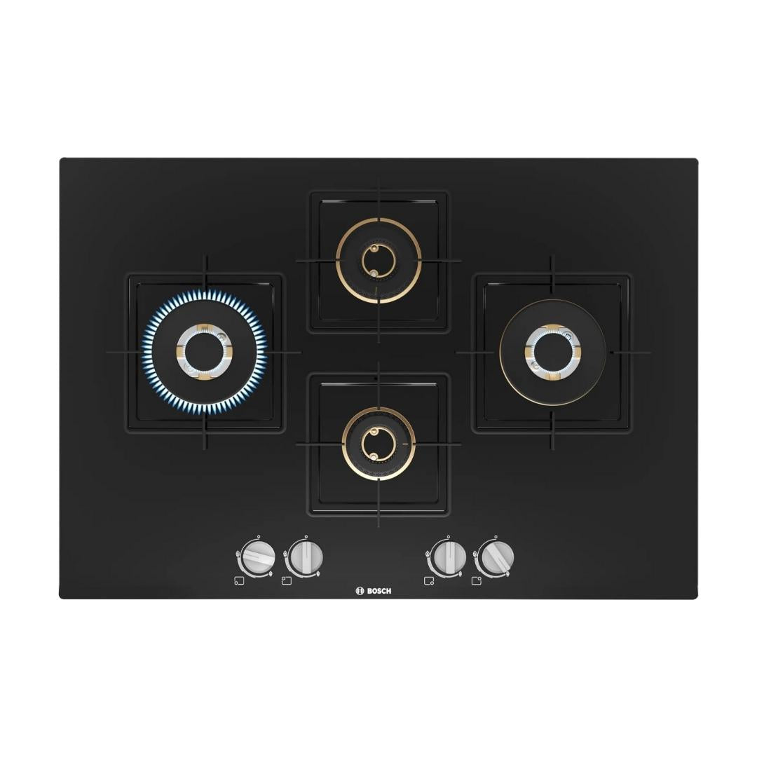Bosch 90 cm Wall Mounted Chimney DWK98IJ60I + Bosch 75 cm 4 Burner Hob True Brass 2D PNI7B6F10I