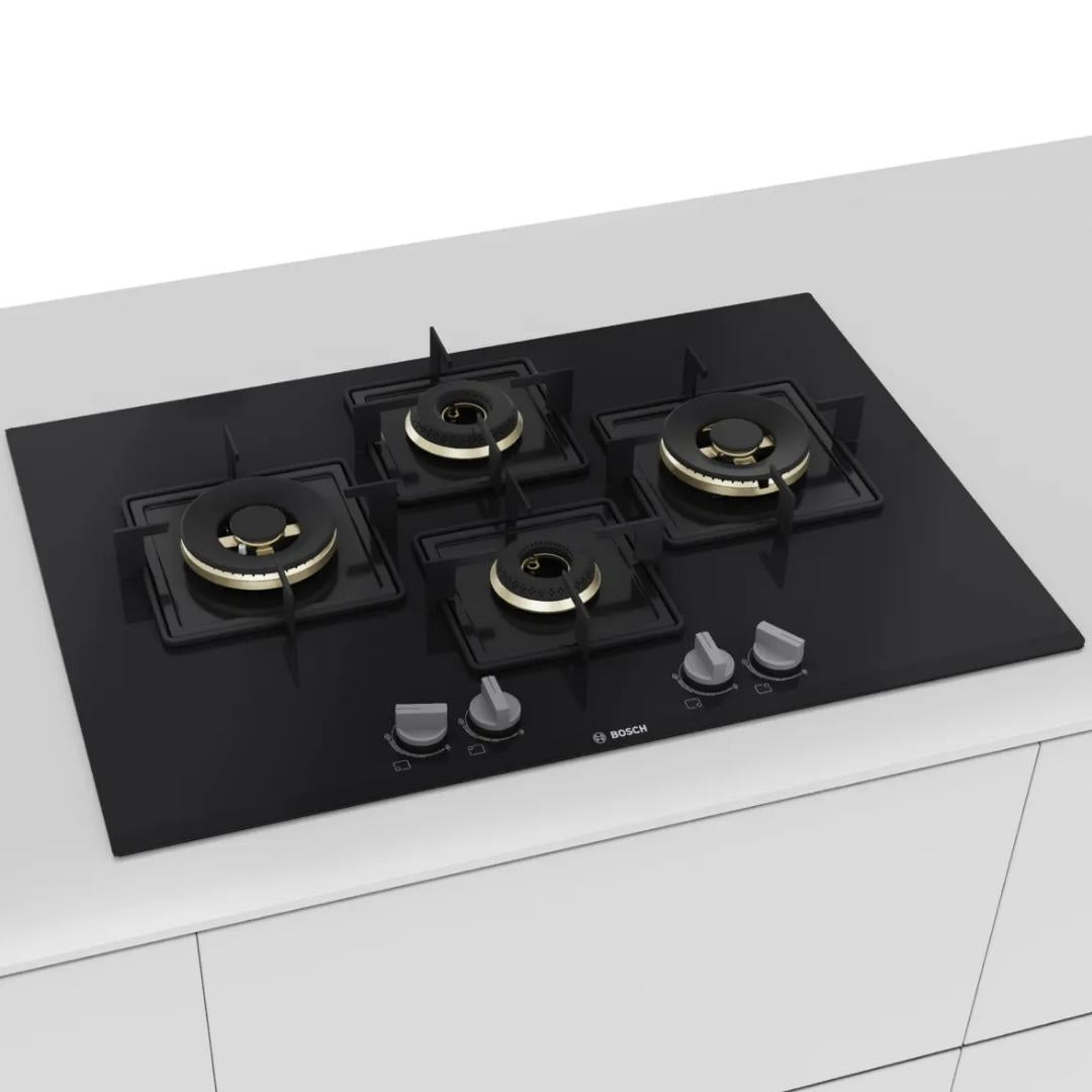 Bosch 90 cm Wall Mounted Chimney DWK98IJ60I + Bosch 75 cm 4 Burner Hob True Brass 2D PNI7B6F10I