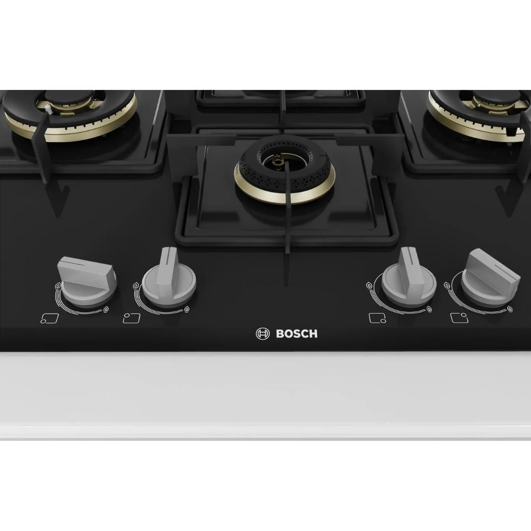 Bosch 90 cm Wall Mounted Chimney DWK98IJ60I + Bosch 75 cm 4 Burner Hob True Brass 2D PNI7B6F10I