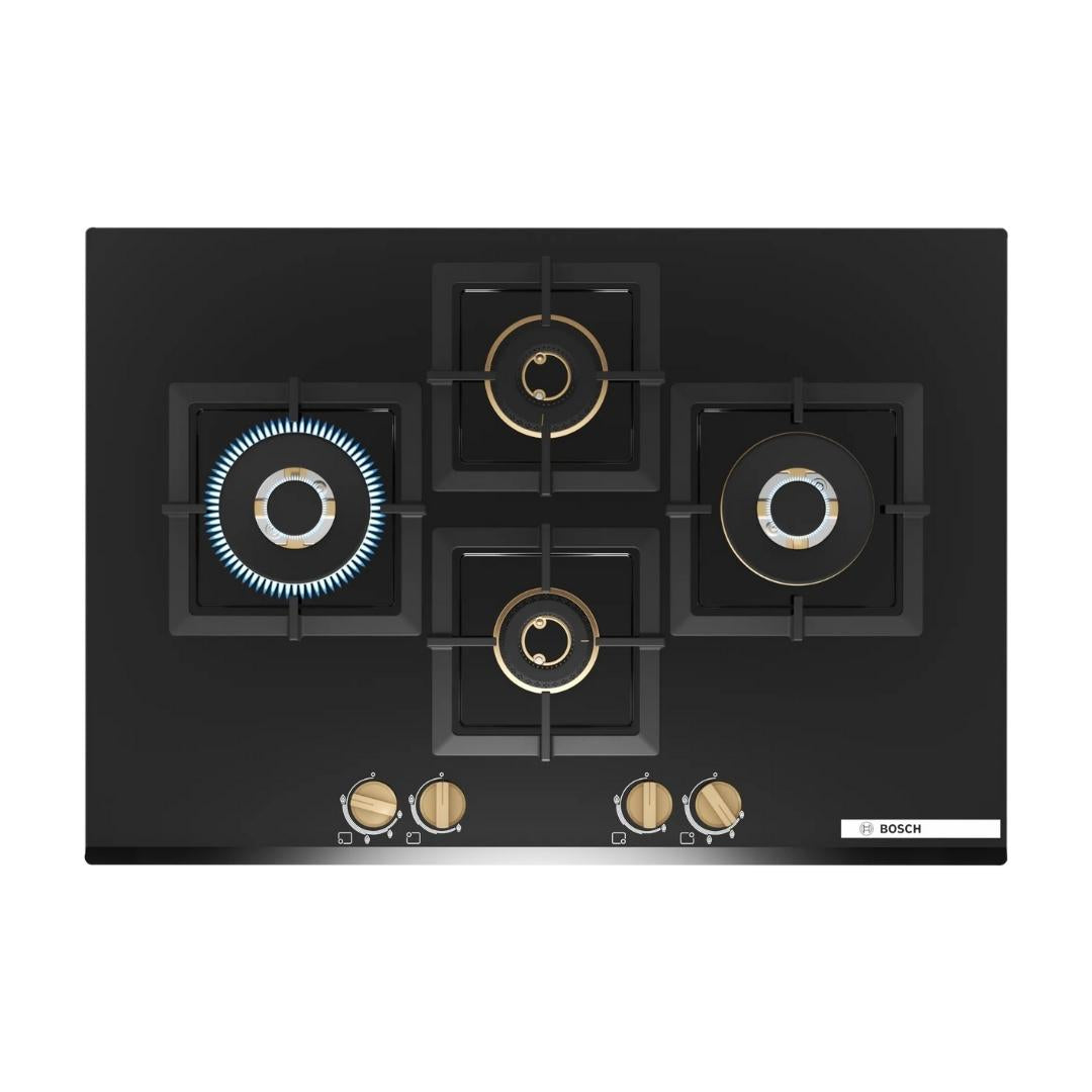 Bosch 90 cm Wall Mounted Chimney DWB98IJ60I + Bosch 75 cm 4 Burner Hob Series 6 True Brass 3D PNI7B6G20I