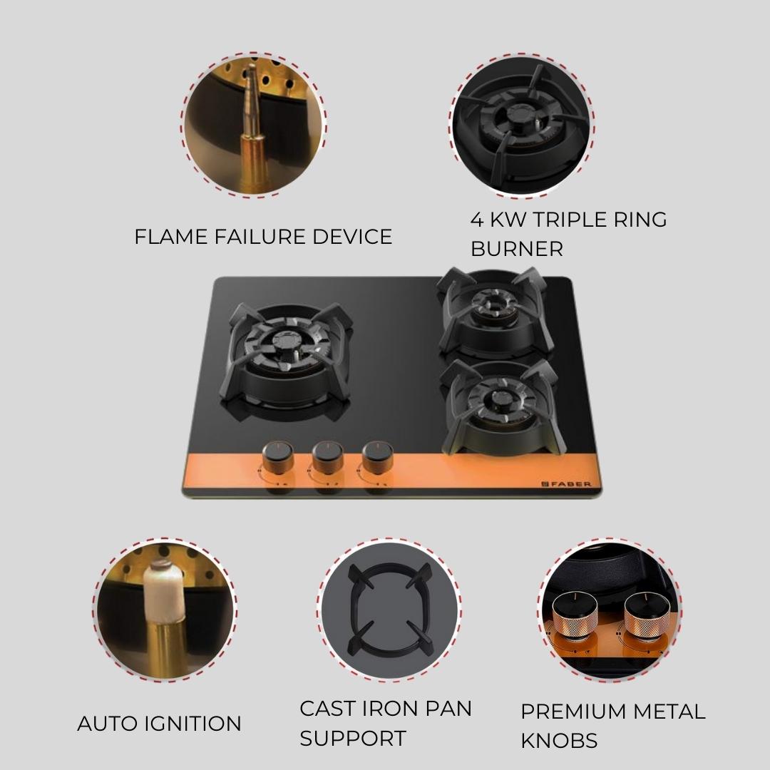 Faber 60 cm 3 Burner Hob Utopia Series UTOPIA HT 603 BR CI