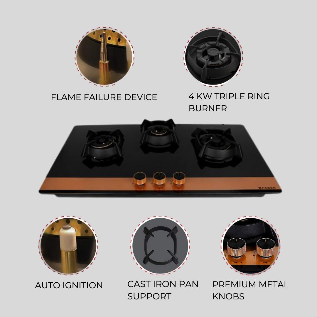 Faber 78 cm 3 Burner Hob Utopia Series UTOPIA HT 783 BR CI