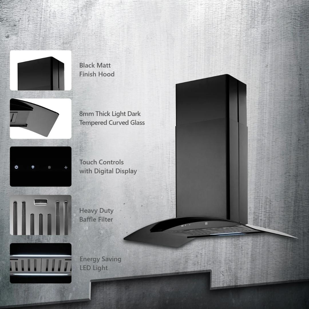 Kaff 90 cm Island Chimney Island Series OPEC DHC 90 BLK IS BLDC