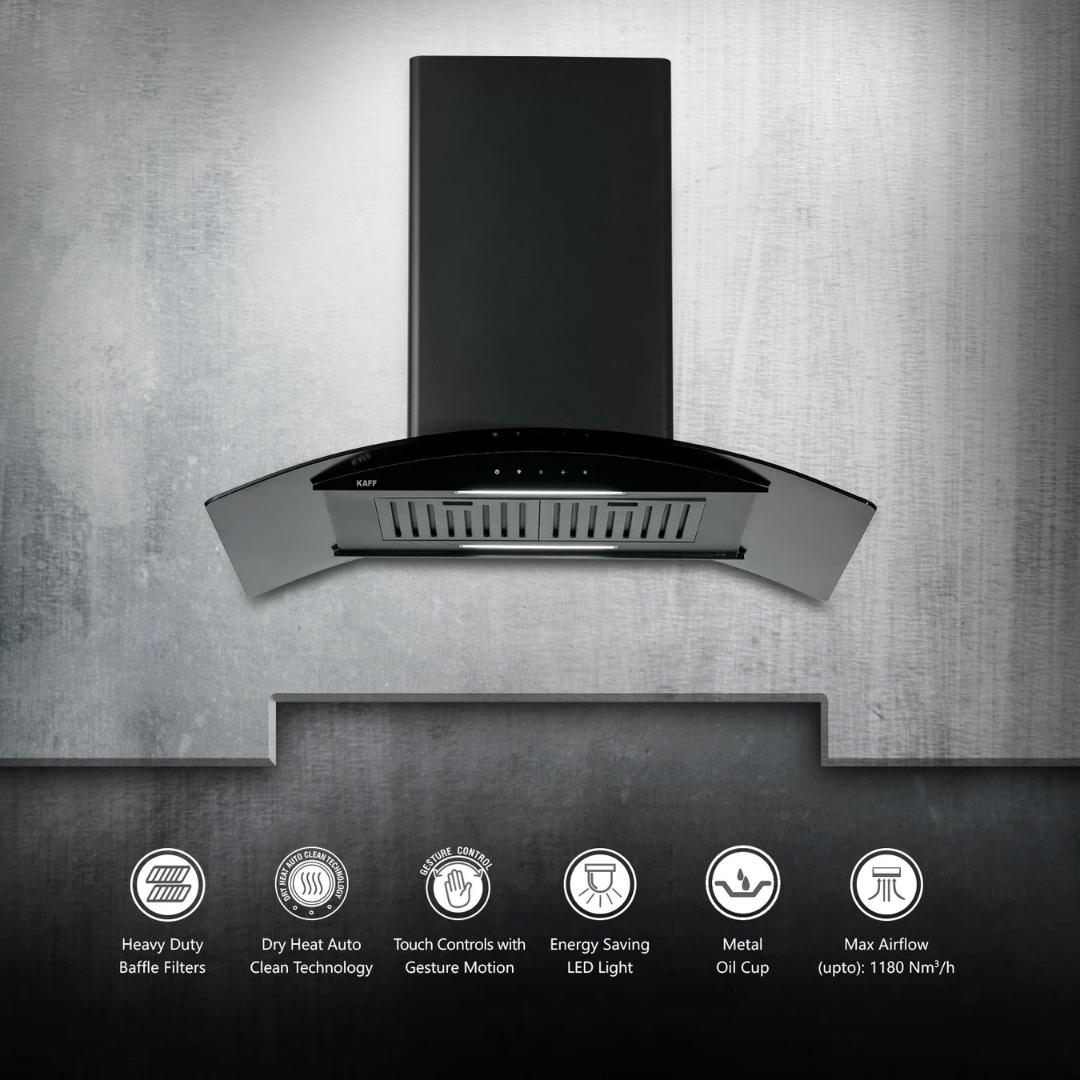 Kaff 90 cm Island Chimney Island Series OPEC DHC 90 BLK IS BLDC