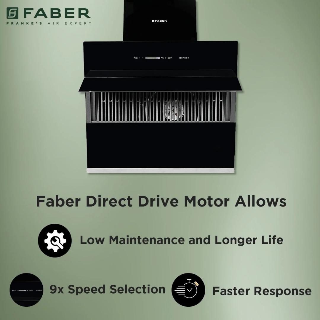 Faber 90 cm Wall Mounted Chimney STORM DIRECT DRIVE FL SC AC BK 90