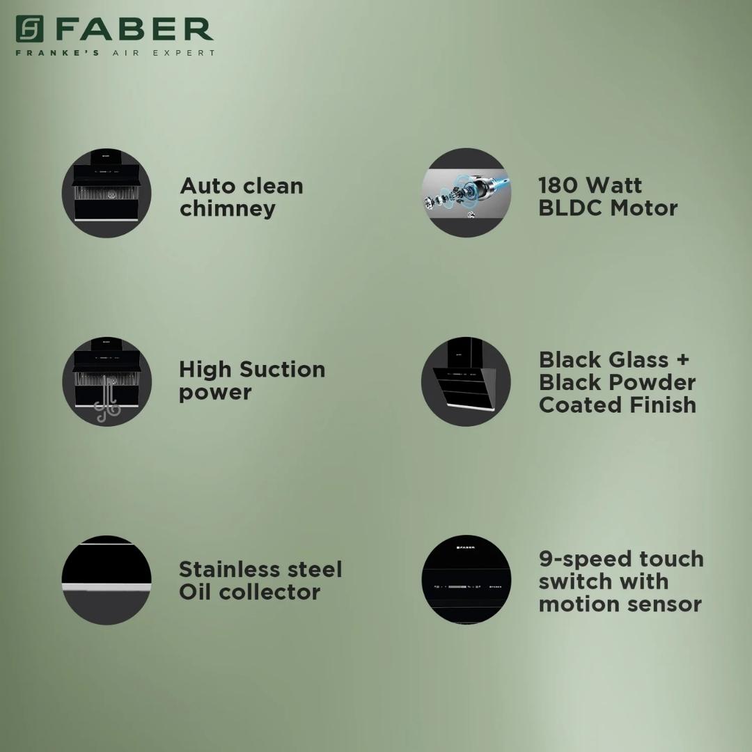 Faber 90 cm Wall Mounted Chimney STORM DIRECT DRIVE FL SC AC BK 90