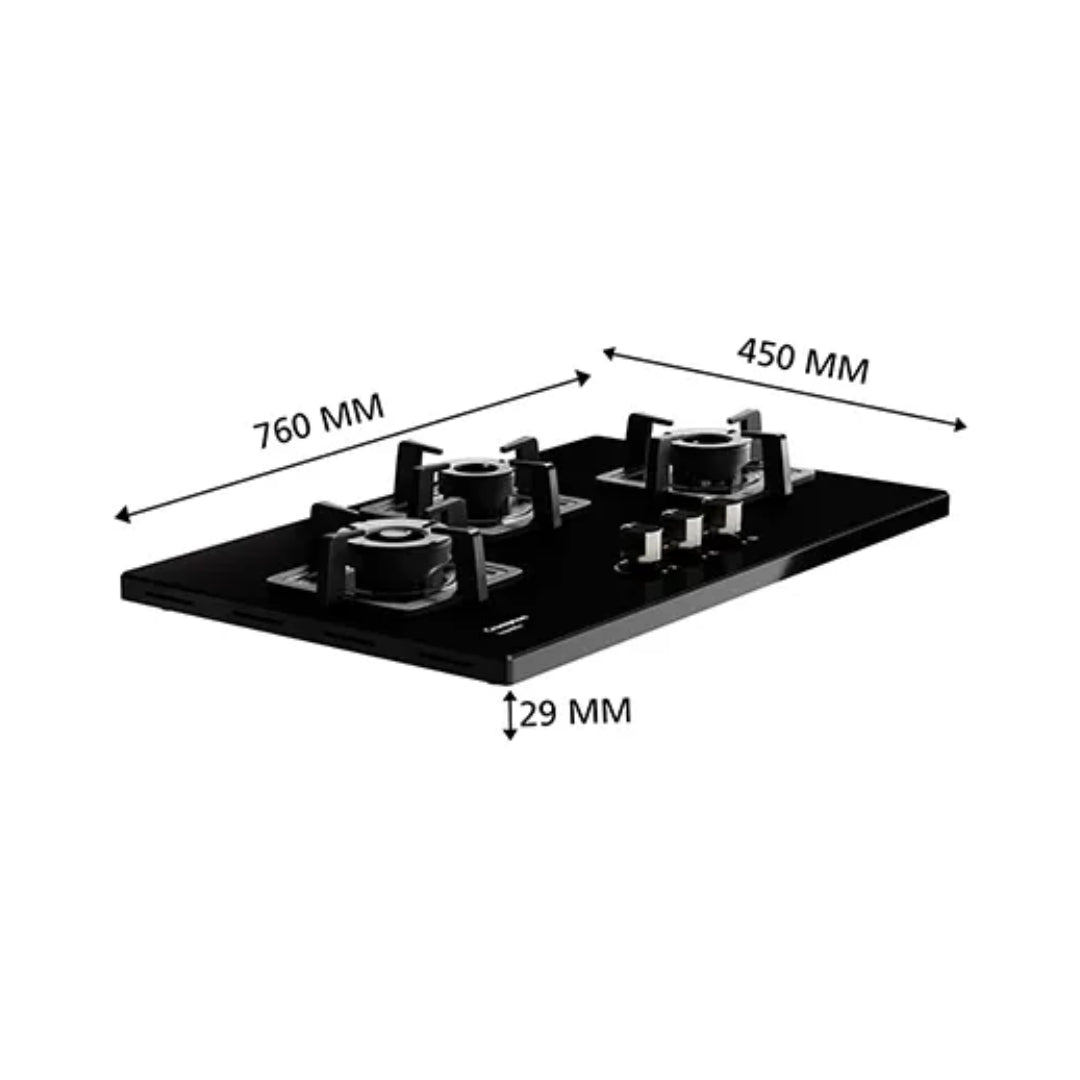 Crompton 78 cm 3 Burner Cooktop Superslim TAB-SUHB783-MBL