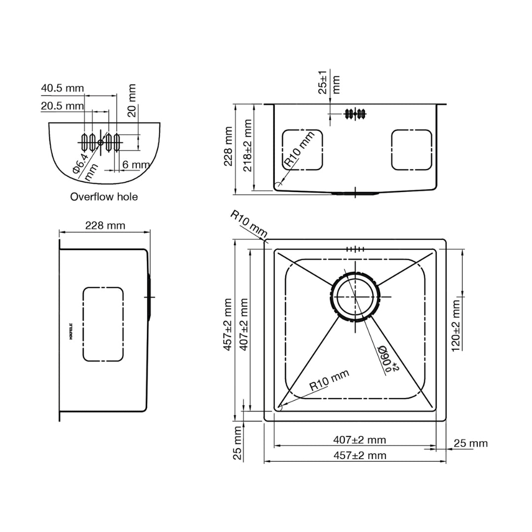 Hafele Stainless Steel Sink Argento SINGLE BOWL TOPAZ R1818 ( 18 x 18 inches ) - Satin