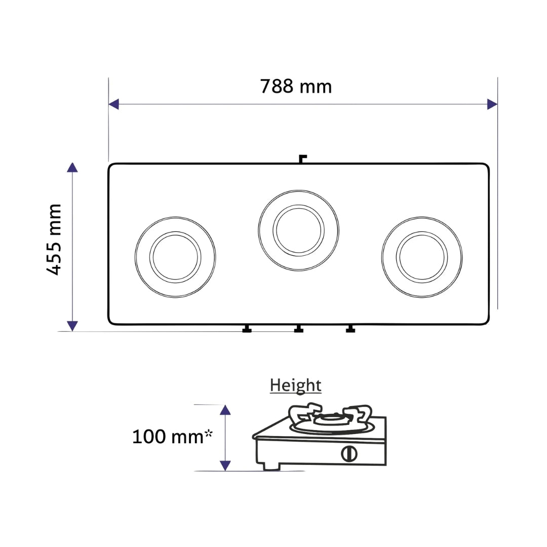 Glen 78 cm 3 Burner Cooktop Ultra Slim Series ULTRA SLIM 1035 US BL