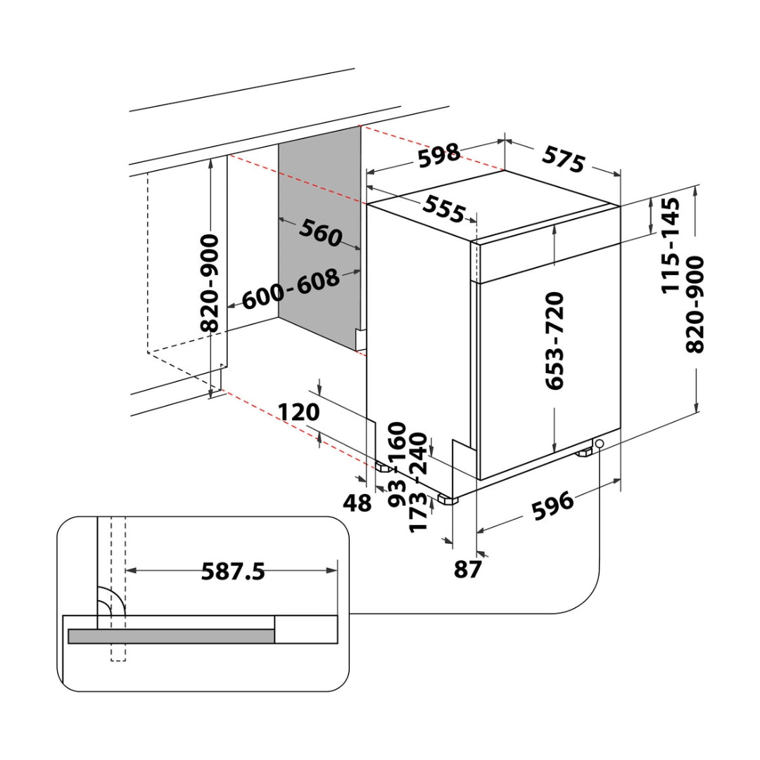 Whirlpool Semi Built in Dishwasher WBC 3C26X with 13 Place Settings