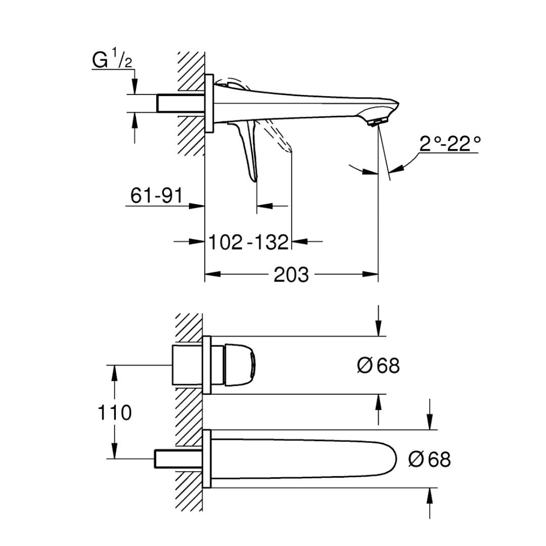 Grohe Wall Mounted Basin Mixer Eurostyle Loop 19571003 - Chrome