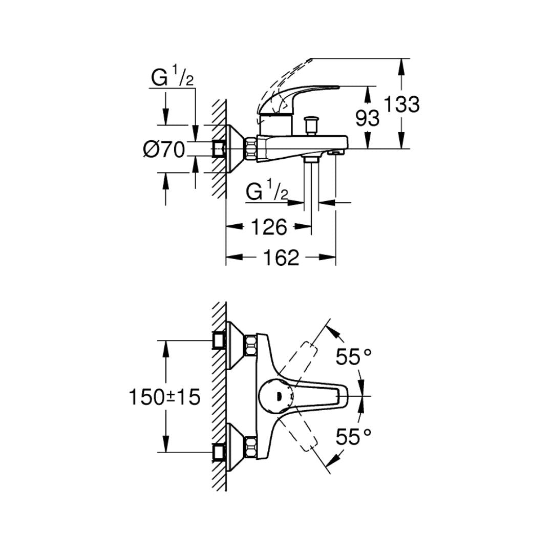 Grohe 2 Way Wall Mixer Baucurve 23599000 - Chrome Finish