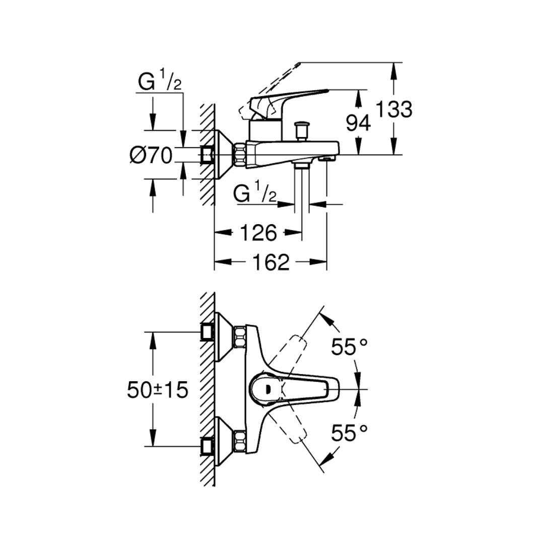 Grohe 2 Way Wall Mixer Bauflow 23601000 - Chrome Finish