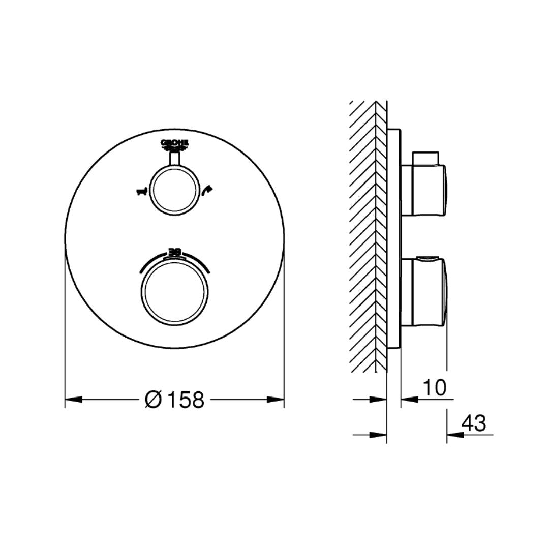 Grohe 2 Way Thermostatic Diverter Grohtherm 24077000 - Chrome Finish
