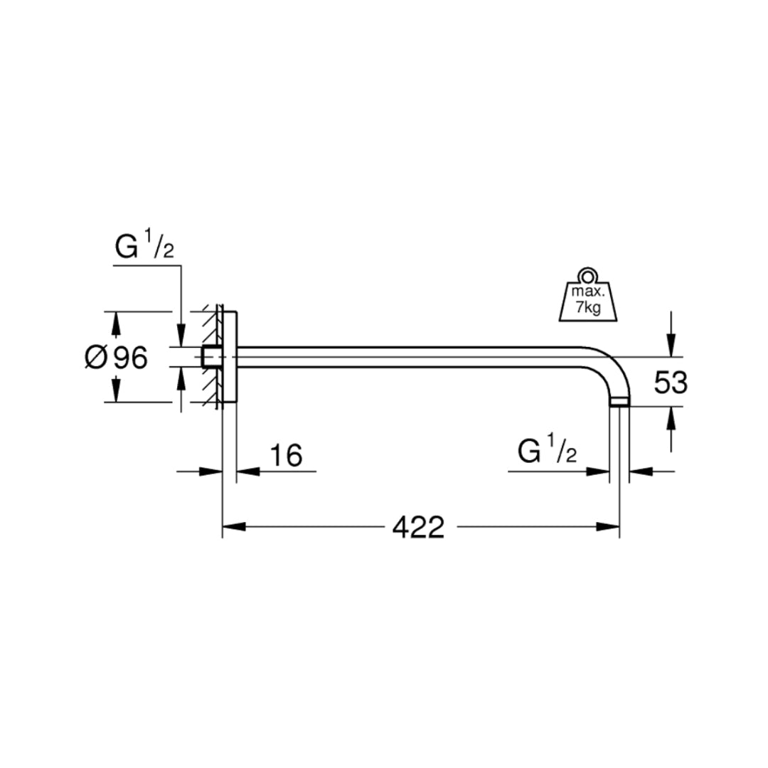 Grohe Wall Mounted Round 422 mm Shower Arm 26146000 - Chrome
