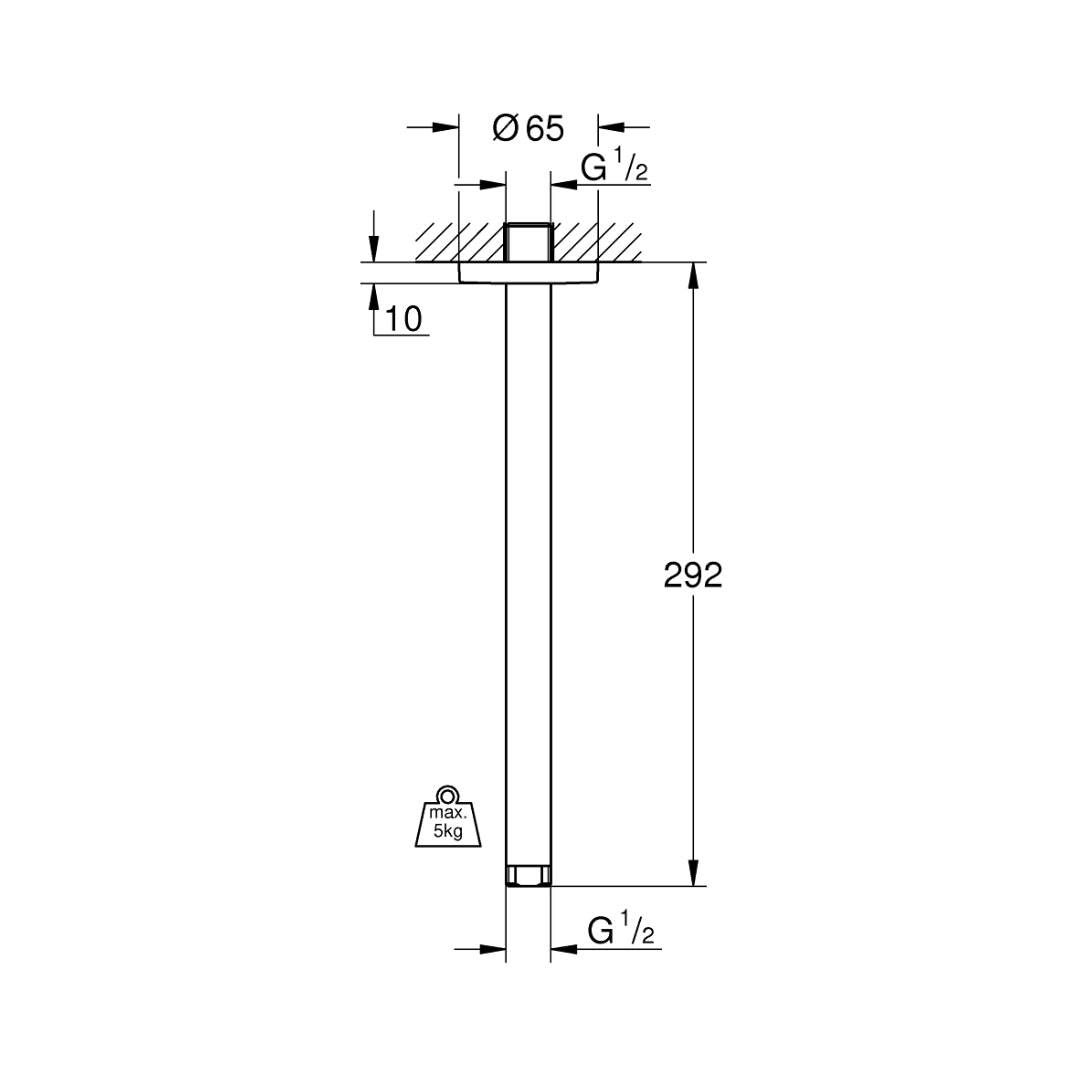 Grohe Ceiling Mounted Round 292 mm Shower Arm 28497000 - Chrome