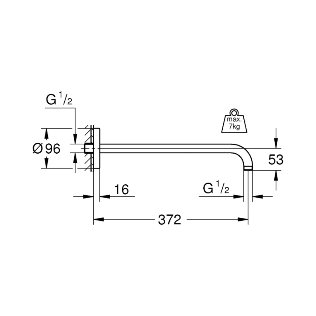 Grohe Wall Mounted Round 378 mm Shower Arm 28982000 - Chrome