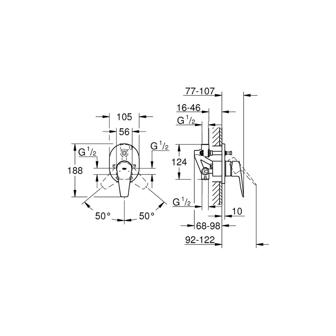 Grohe 2 Way Diverter Bauedge 29039001 - Chrome Finish