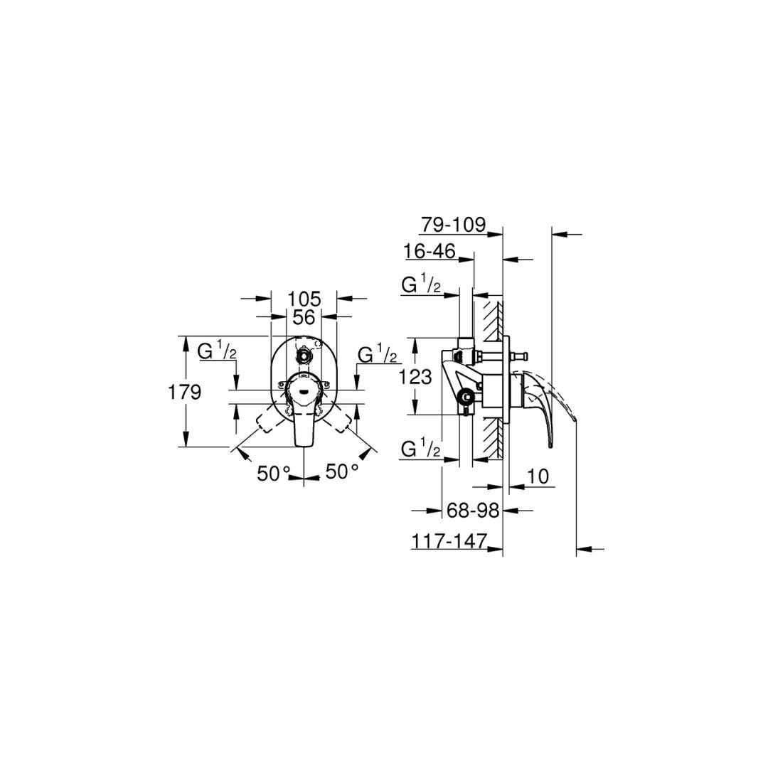 Grohe 2 Way Diverter Baucurve 29043000 - Chrome Finish