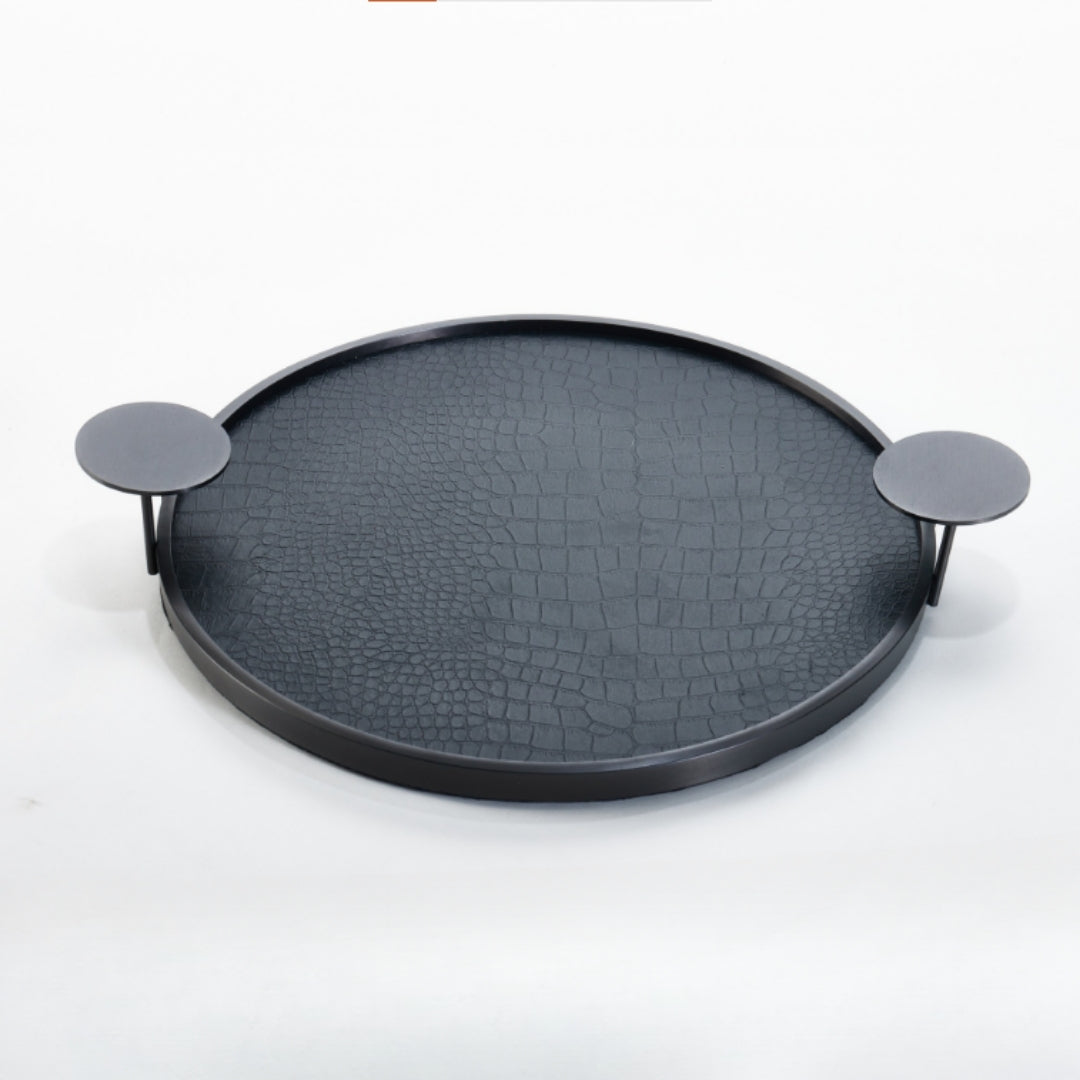 Regal Circlet Round Leather Decorative Tray
