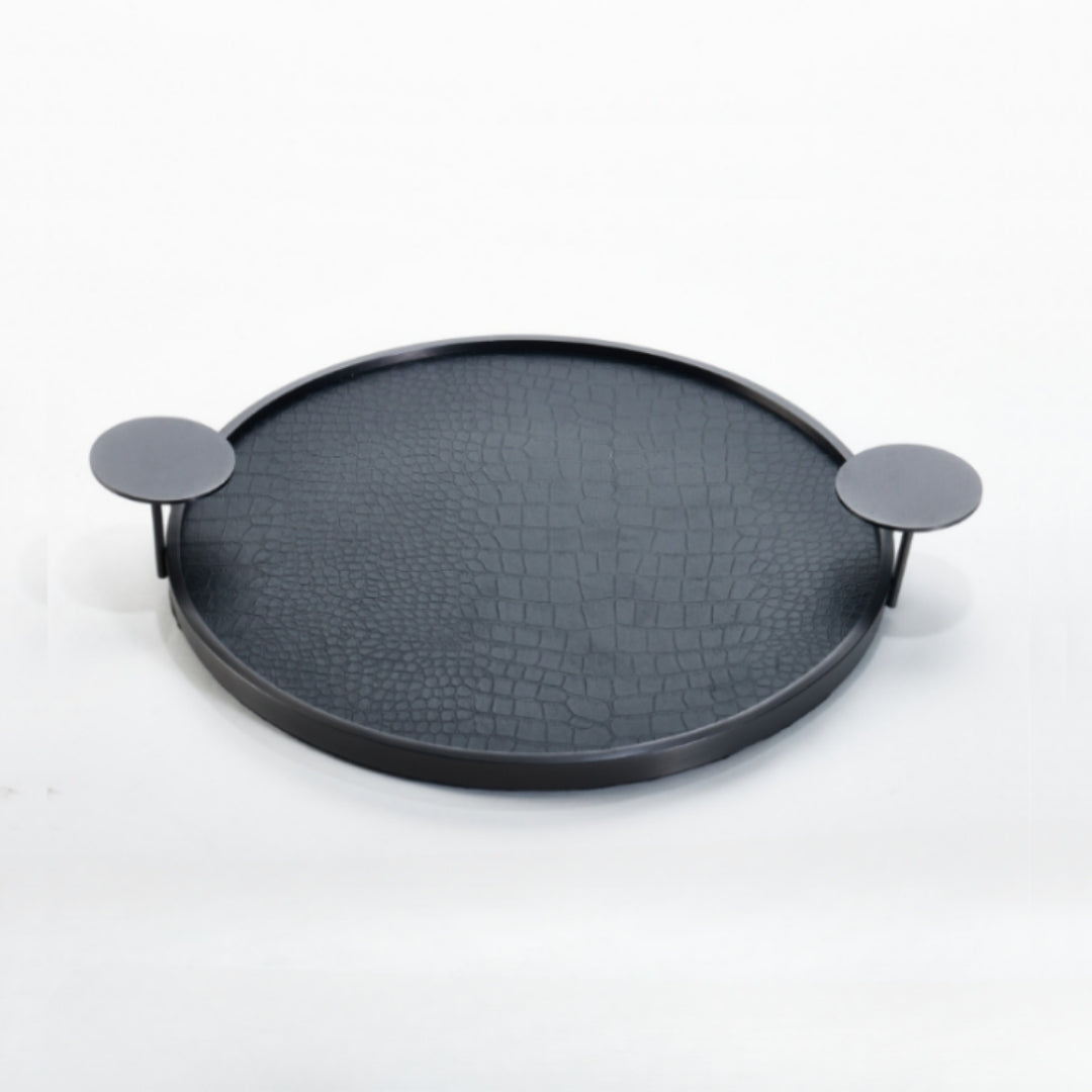 Regal Circlet Round Leather Decorative Tray