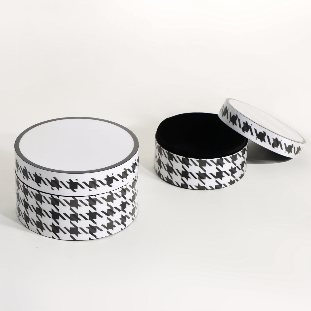 Classic Houndstooth Pattern Round Storage Box