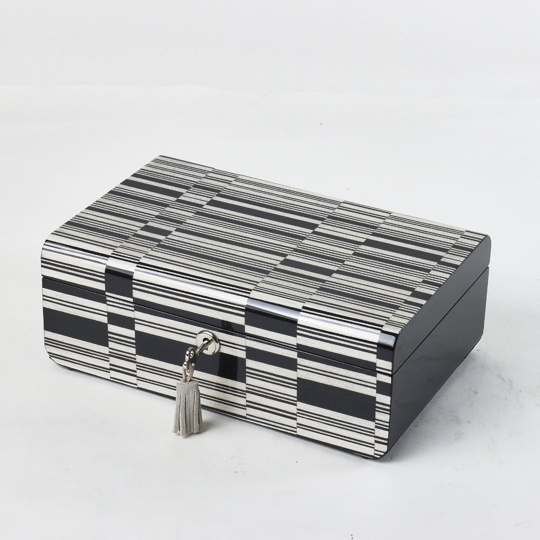 Contemporary Black & White MDF Square with Lock Storage Box