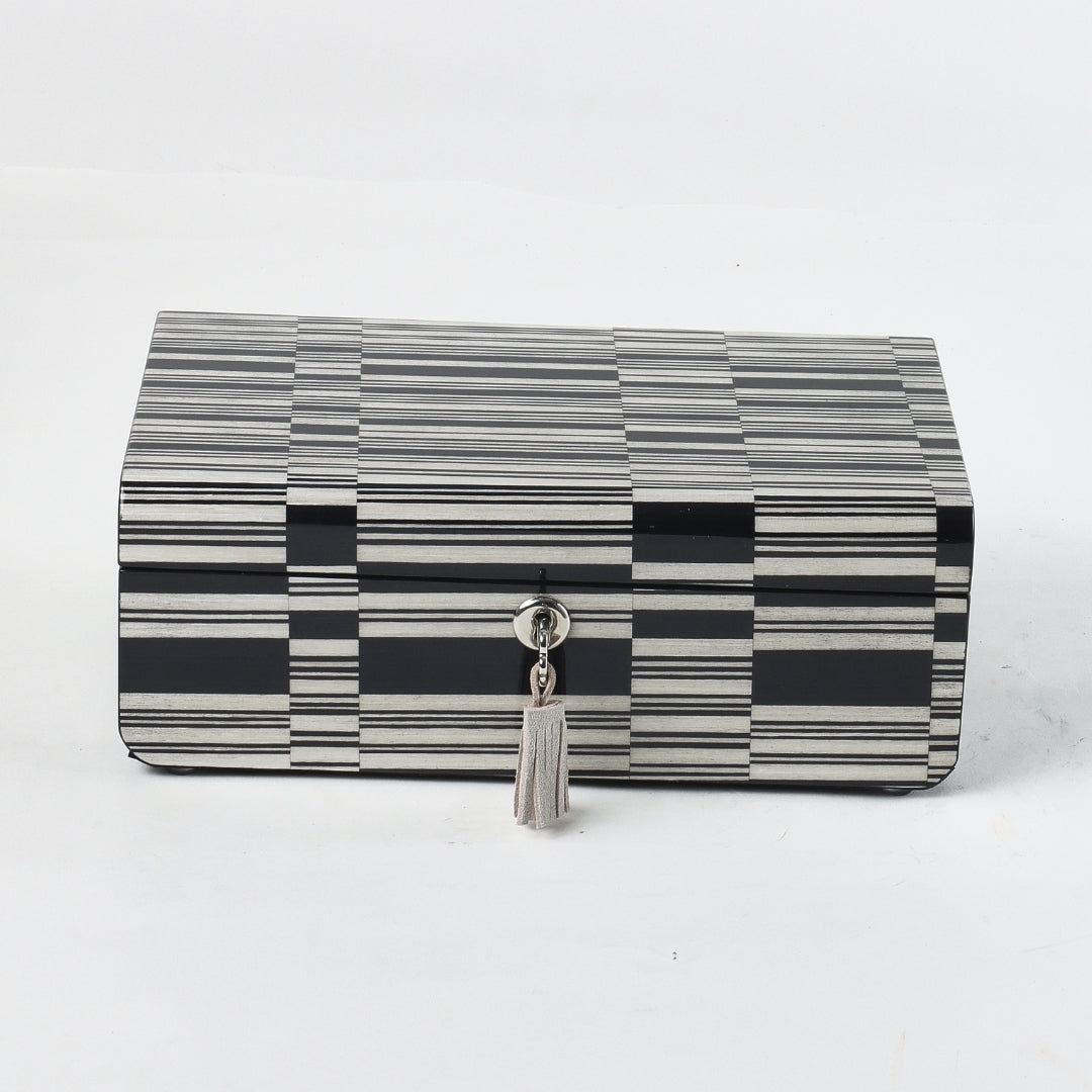 Contemporary Black & White MDF Square with Lock Storage Box