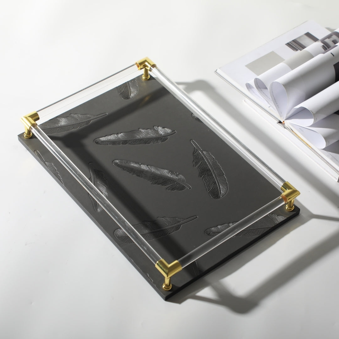 Feathered Whispers Tray Lucid Handles Decorative Tray