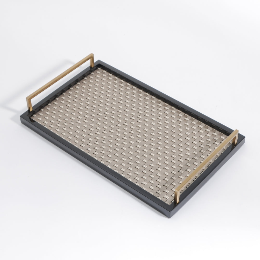 VelvetLux Suede & MDF Artisan Woven Serving Decorative Tray