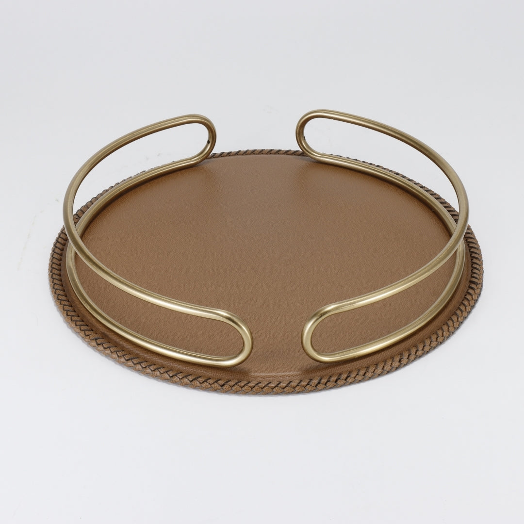 Lush Deep Oasis Circular Leather Decorative Tray