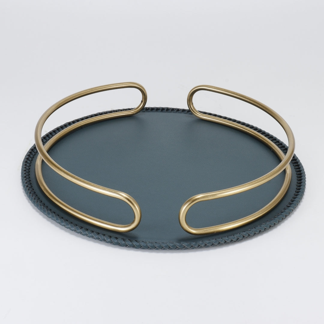 Lush Deep Oasis Circular Leather Decorative Tray