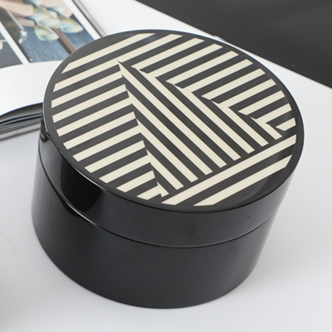Circular Chic Black & White MDF and Piano Lacquer Storage Box