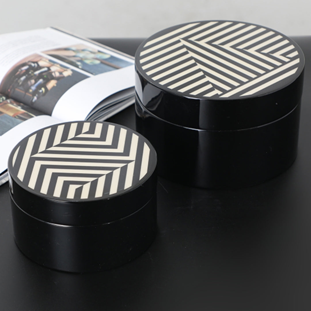 Circular Chic Black & White MDF and Piano Lacquer Storage Box