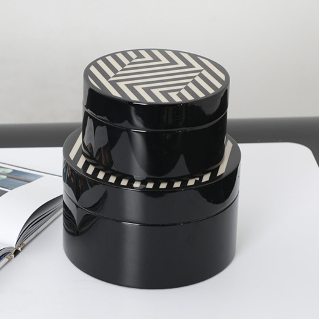Circular Chic Black & White MDF and Piano Lacquer Storage Box