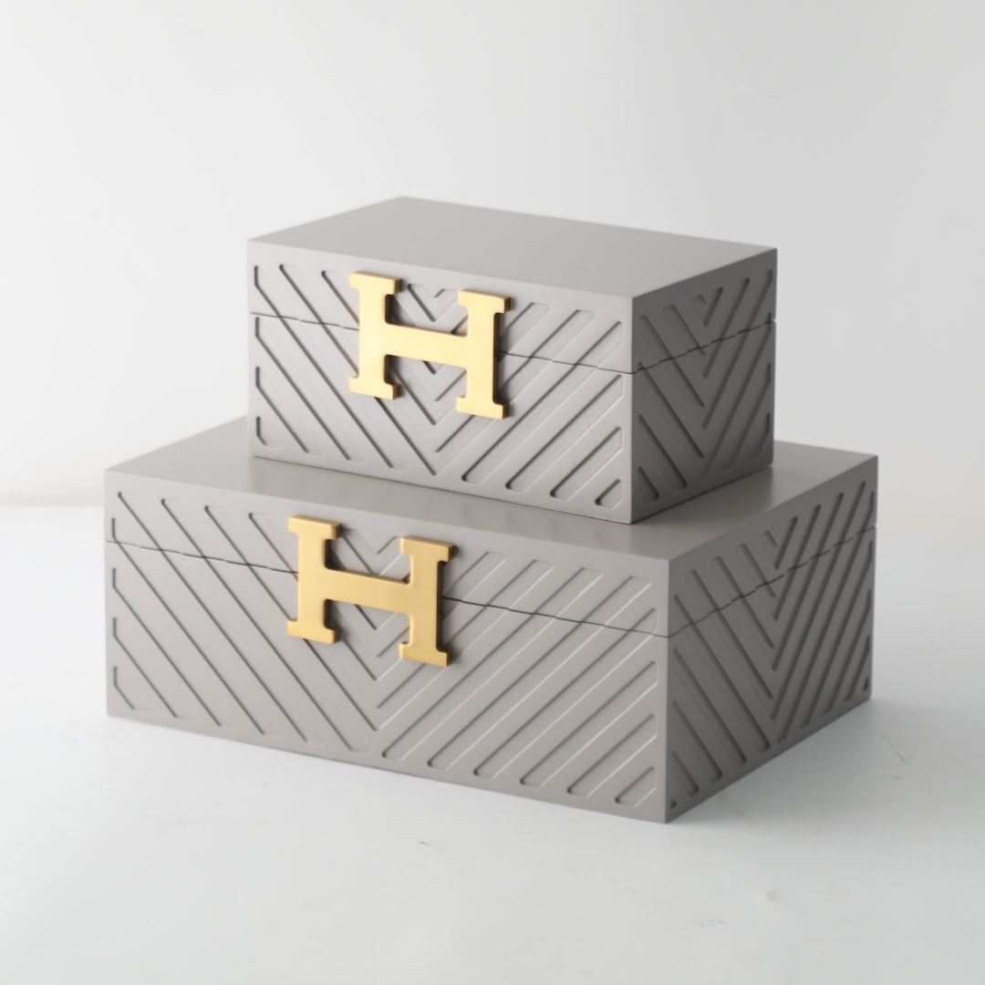 Contemporary Matt Grey MDF and Metal Storage Box
